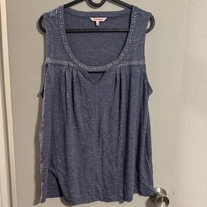 Juicy Couture Heathered Navy Sleeveless Stud-Trim Scoop Tank